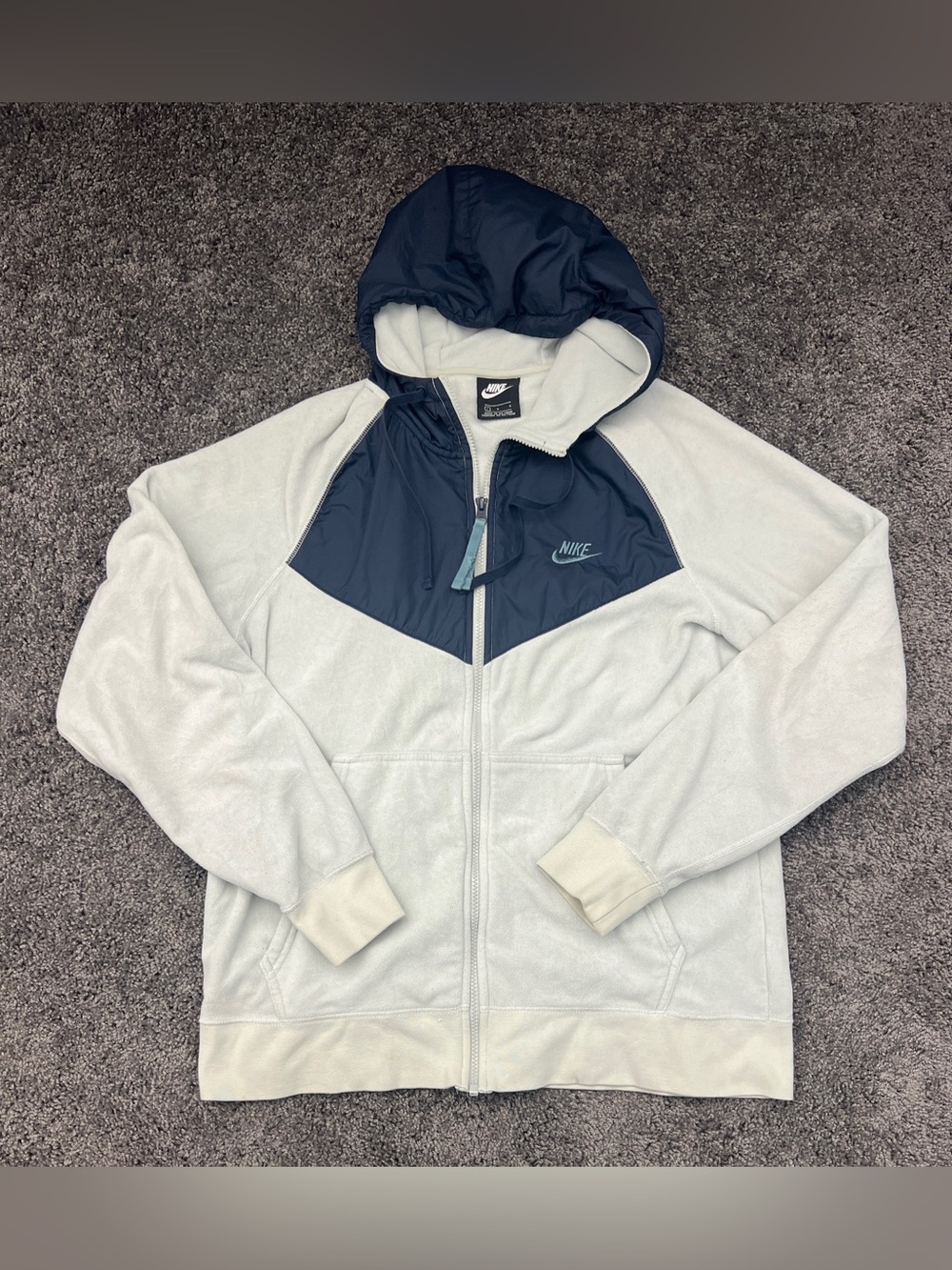 Nike Fleece Jacket Men’s Size Large Windrunner Hoodie Jacket White Blue Full Zip